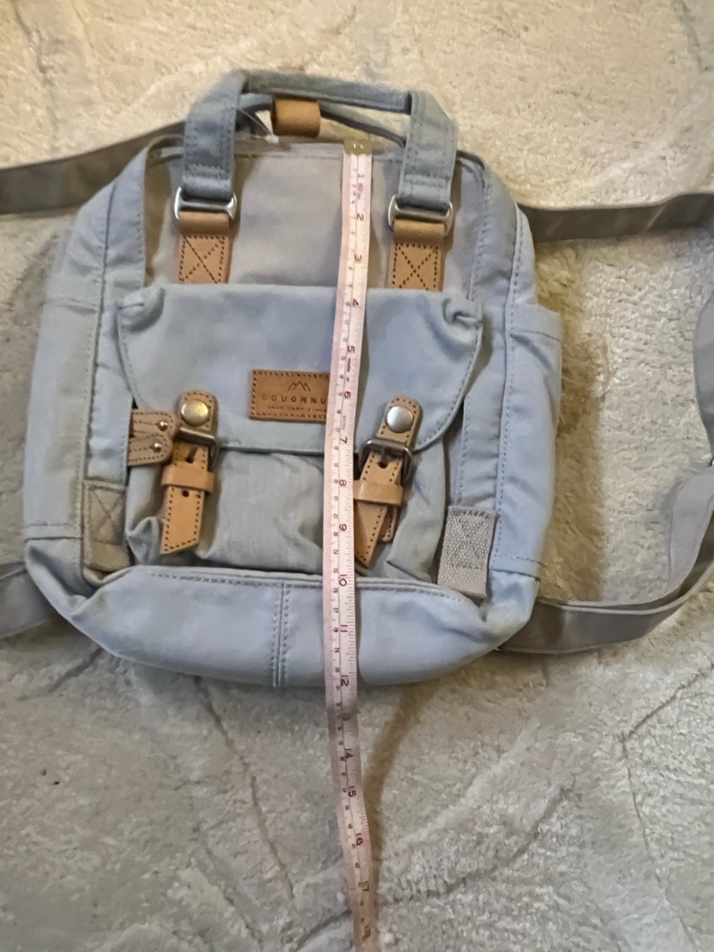 Doughnut Light Blue Mini Canvas Backpack with Tan Accents/ New